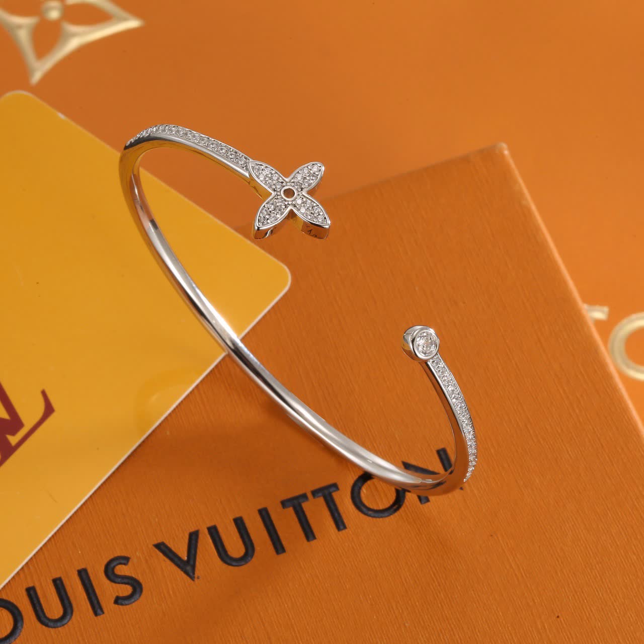 Louis Vuitton Silver Diamond Flower Cuff Bracelet